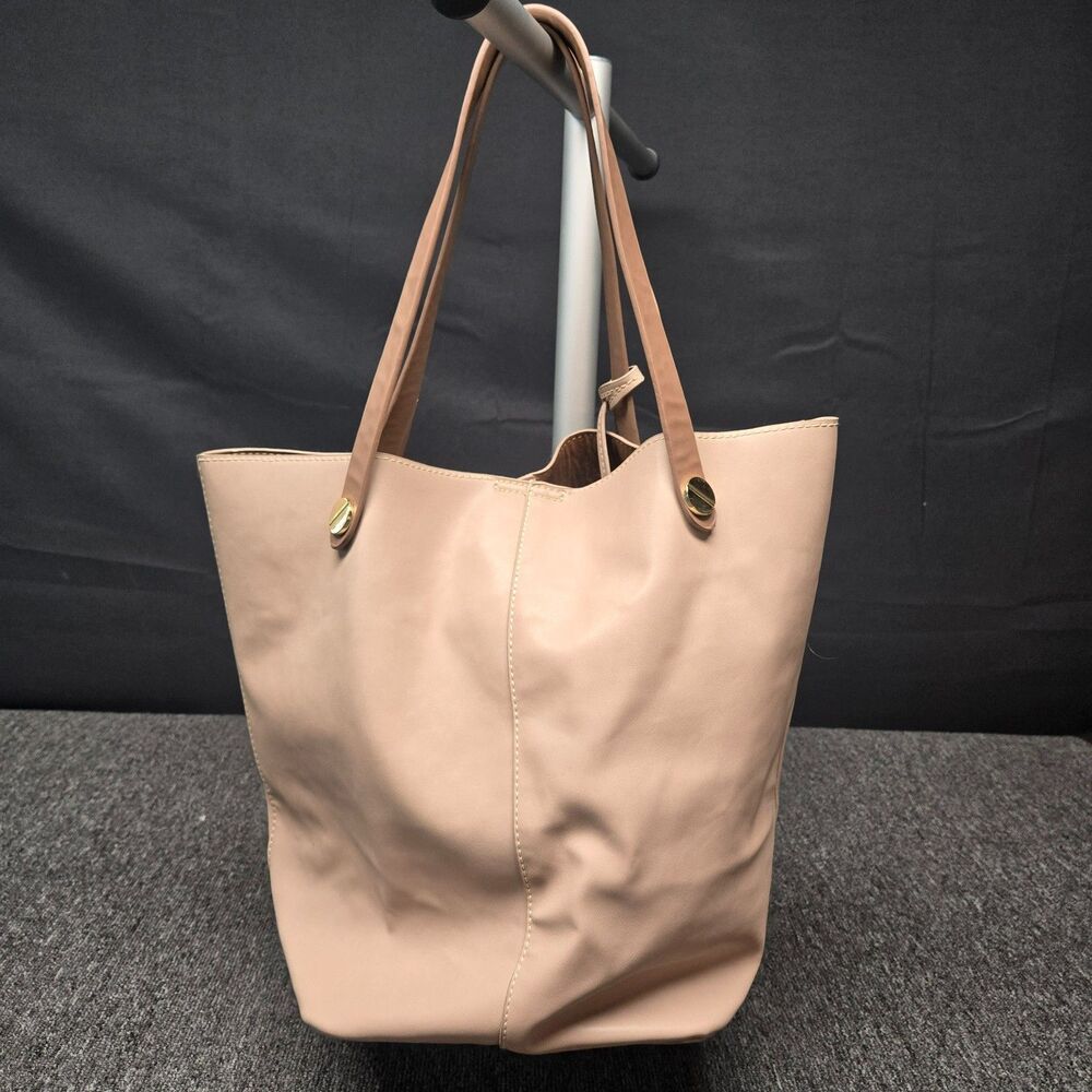 Shiraleah Beige Vegan Leather Bucket Tote Bag Shoulder Purse Top Handle